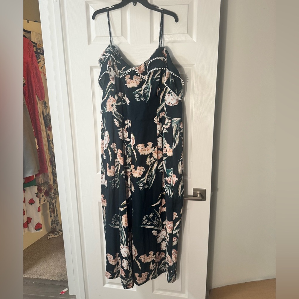City Chic Pink and Green Spaghetti Off Shoulder Jumpsuit With Pockets